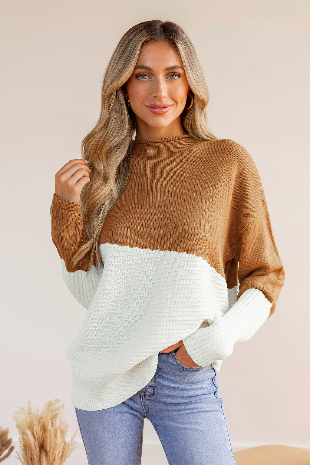 Two-Tone Mock Neck Sweater