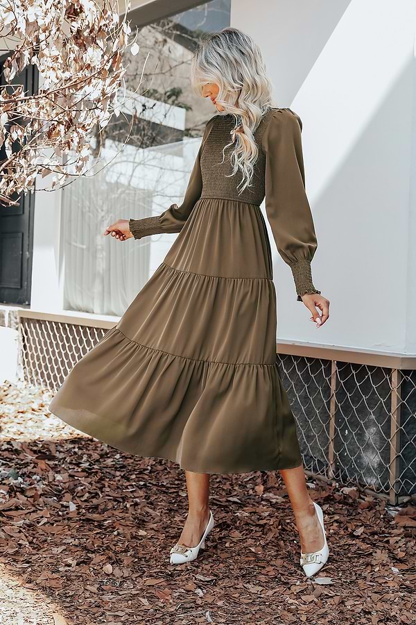 Coco Smocked Tiered Flounce Midi Dress