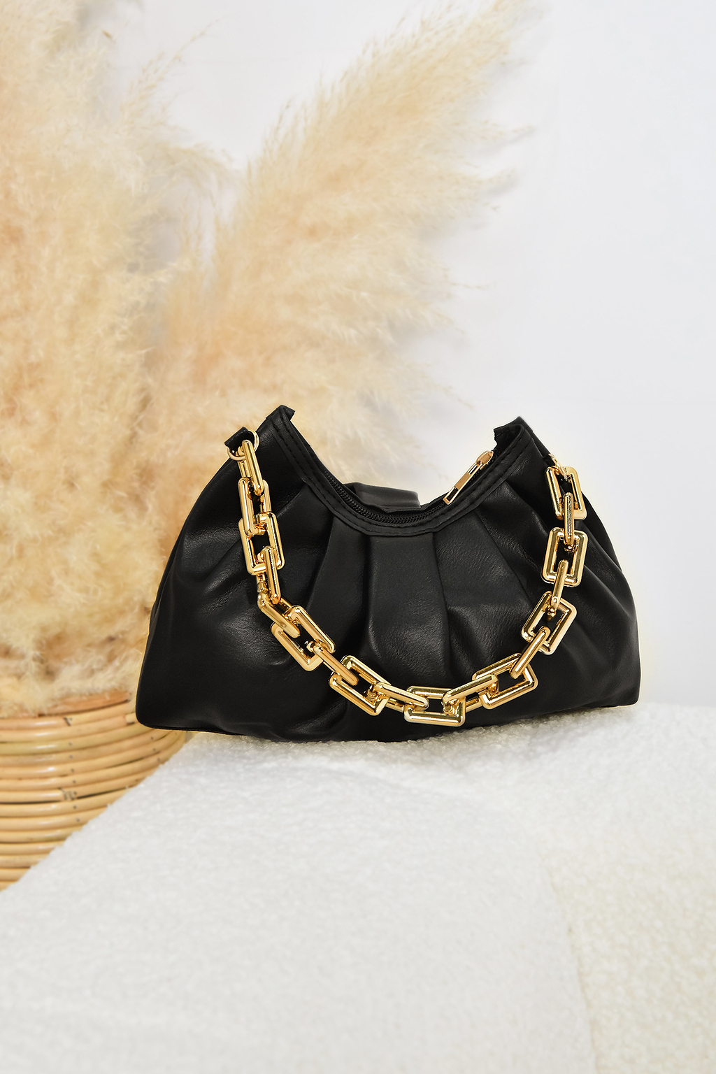Faux Leather Chunky Chain Shoulder Bag