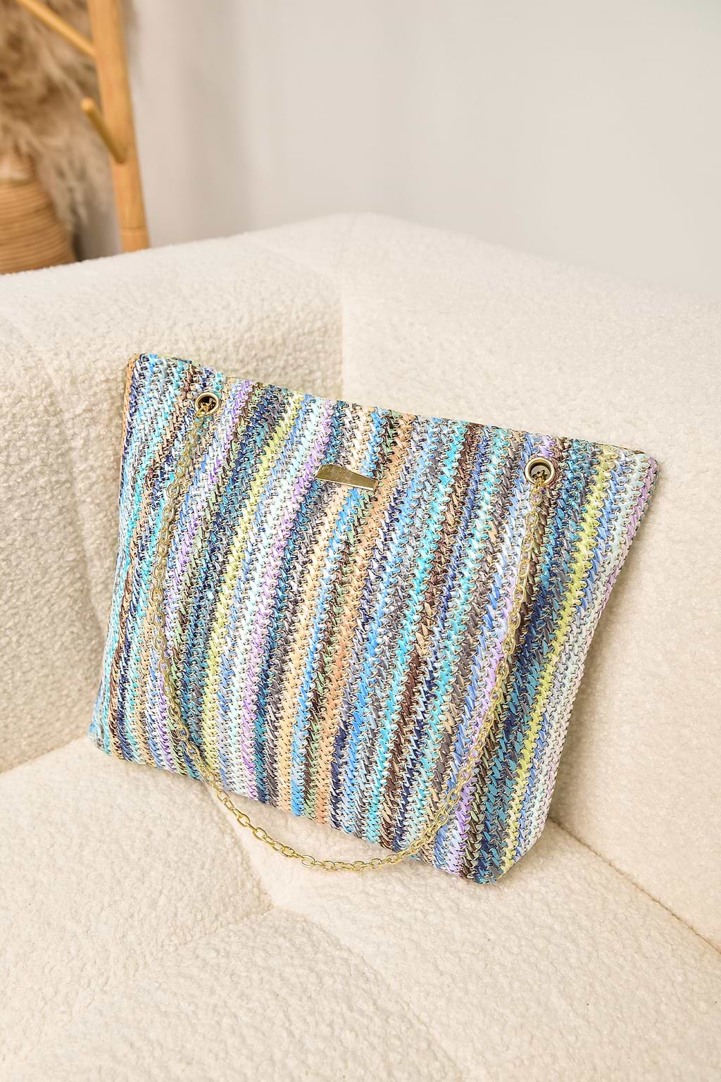 Striped Dual Rolo Chain Strap Satchel