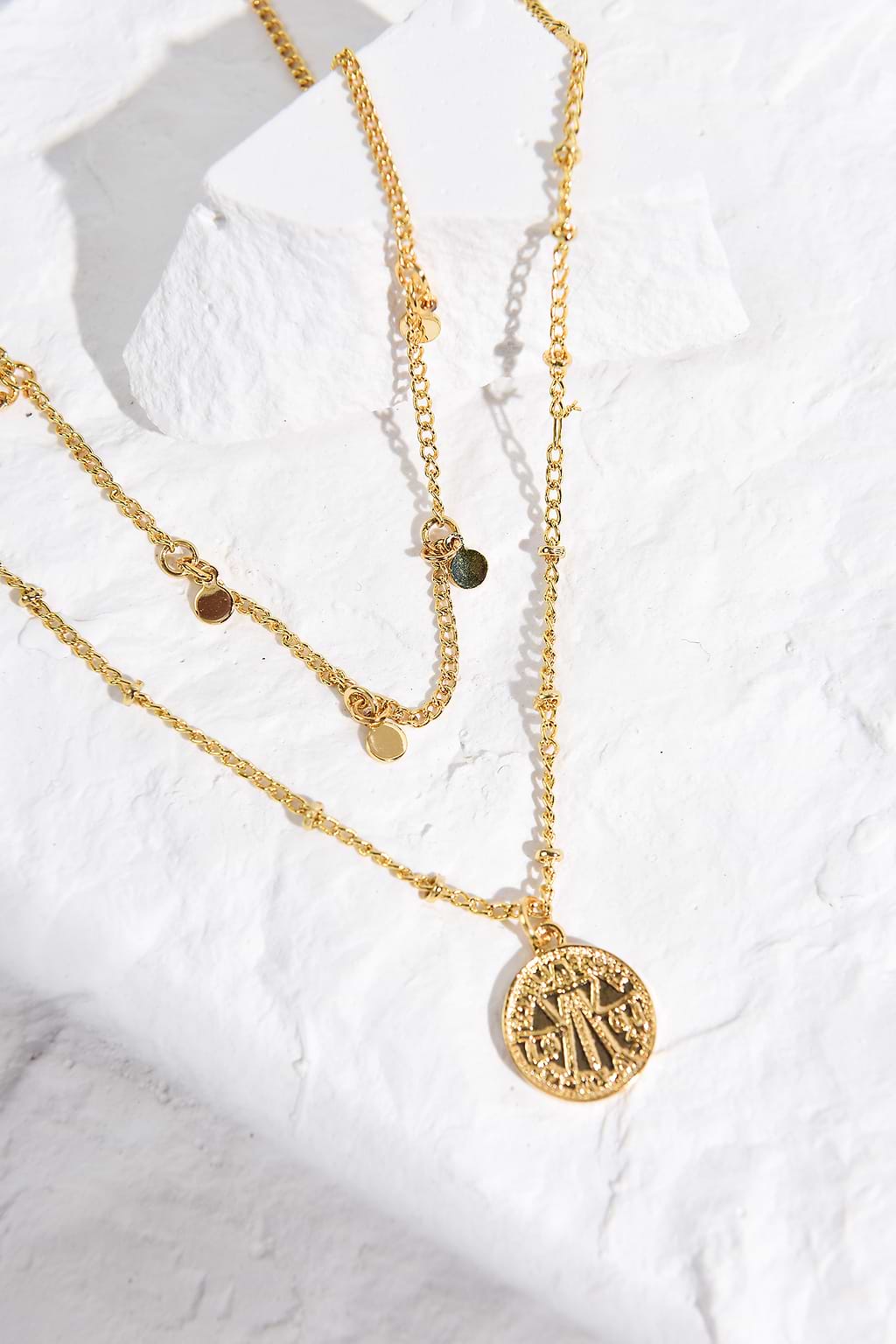 Coin Charm Layered Chain Necklace