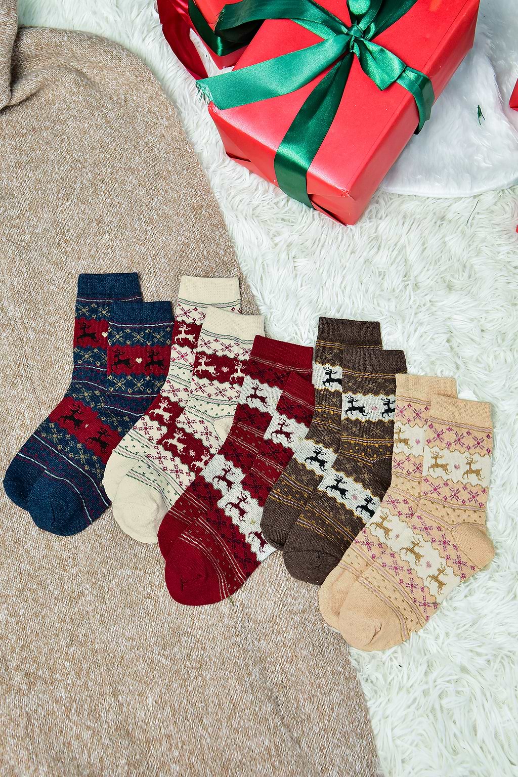 Vintage Fair Isle-Muster Crew-Socken