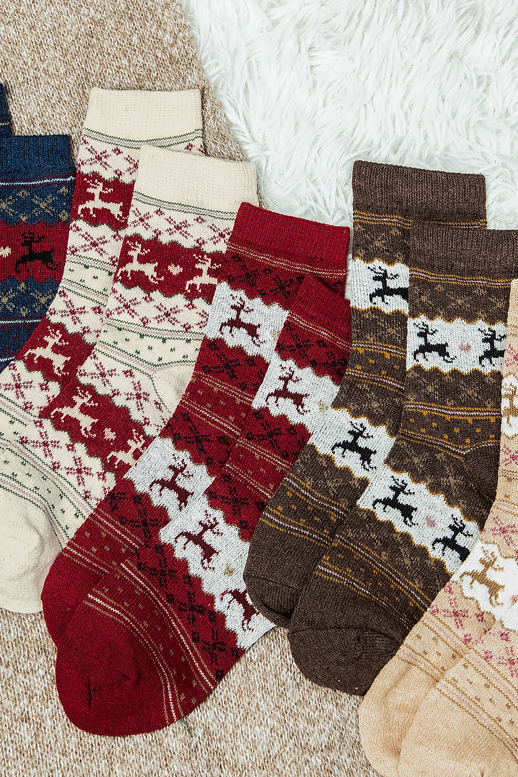 Vintage Fair Isle-Muster Crew-Socken