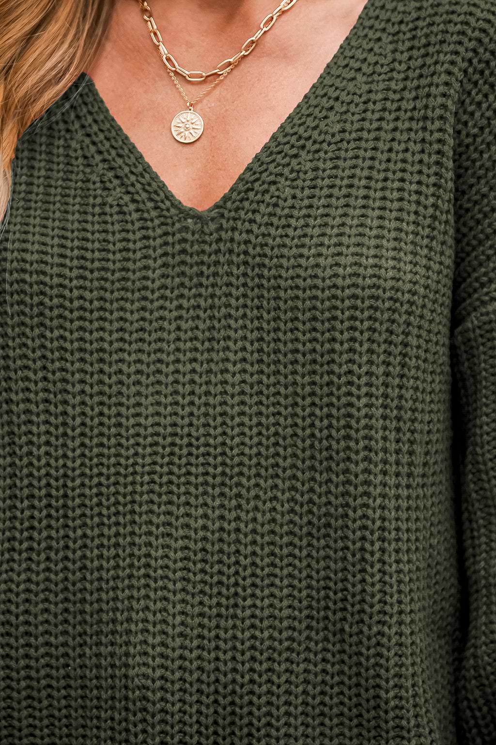 Olive Green V-Neck Jumper