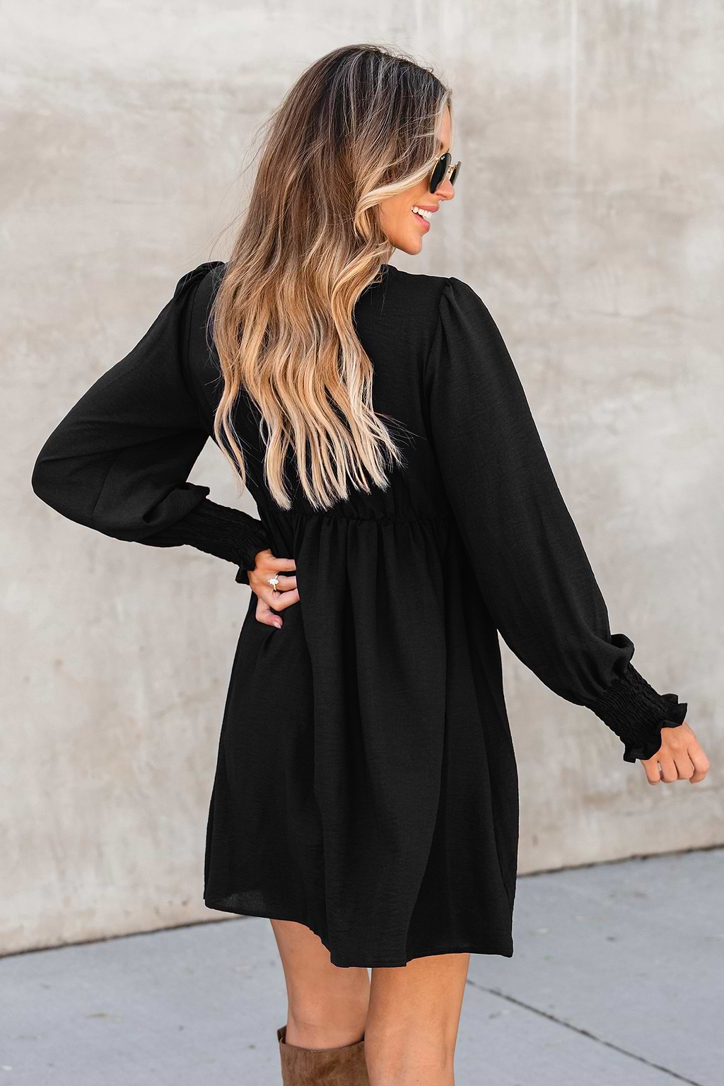 Onyx Smocked V-Neck Mini Dress