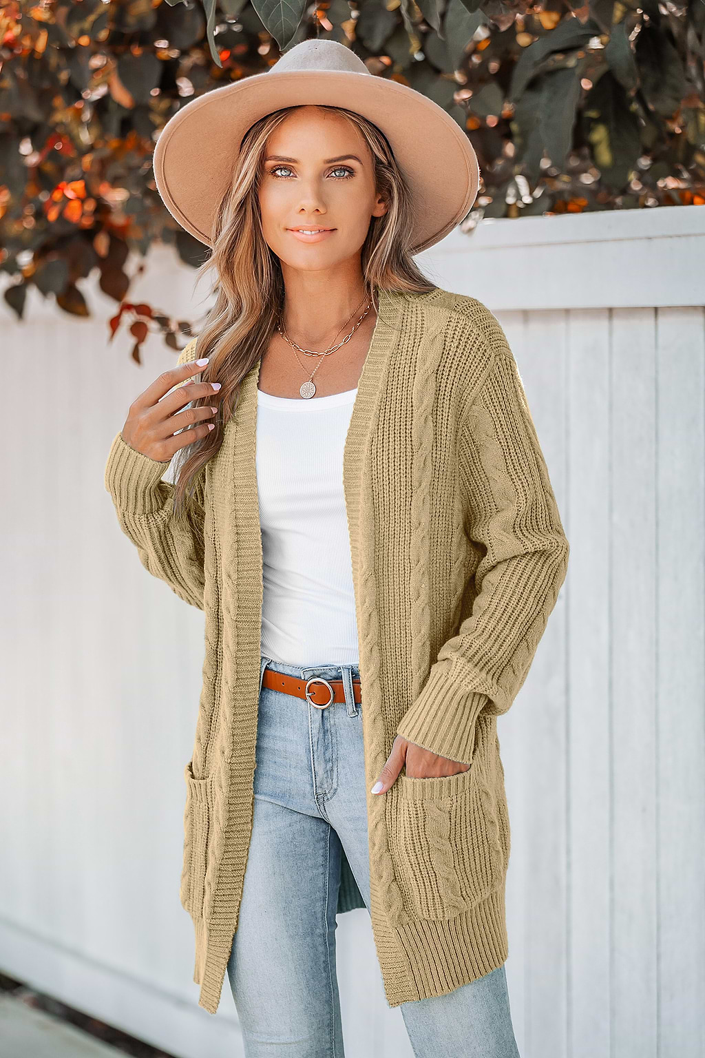 Cable Knit Open-Front Longline Cardigan