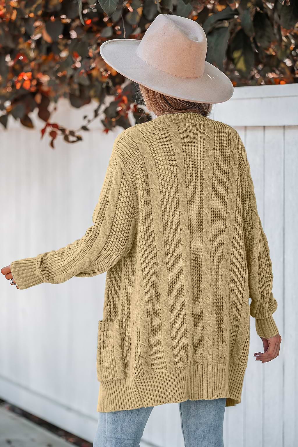Cable Knit Open-Front Longline Cardigan
