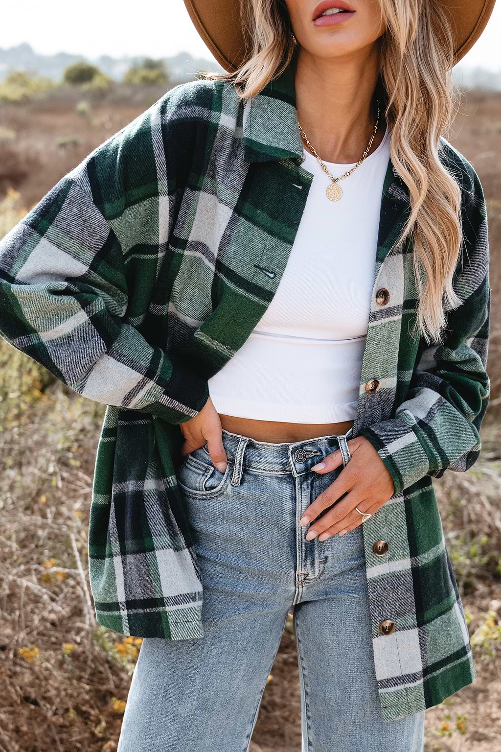 Plaid Drop Sleeve Shacket