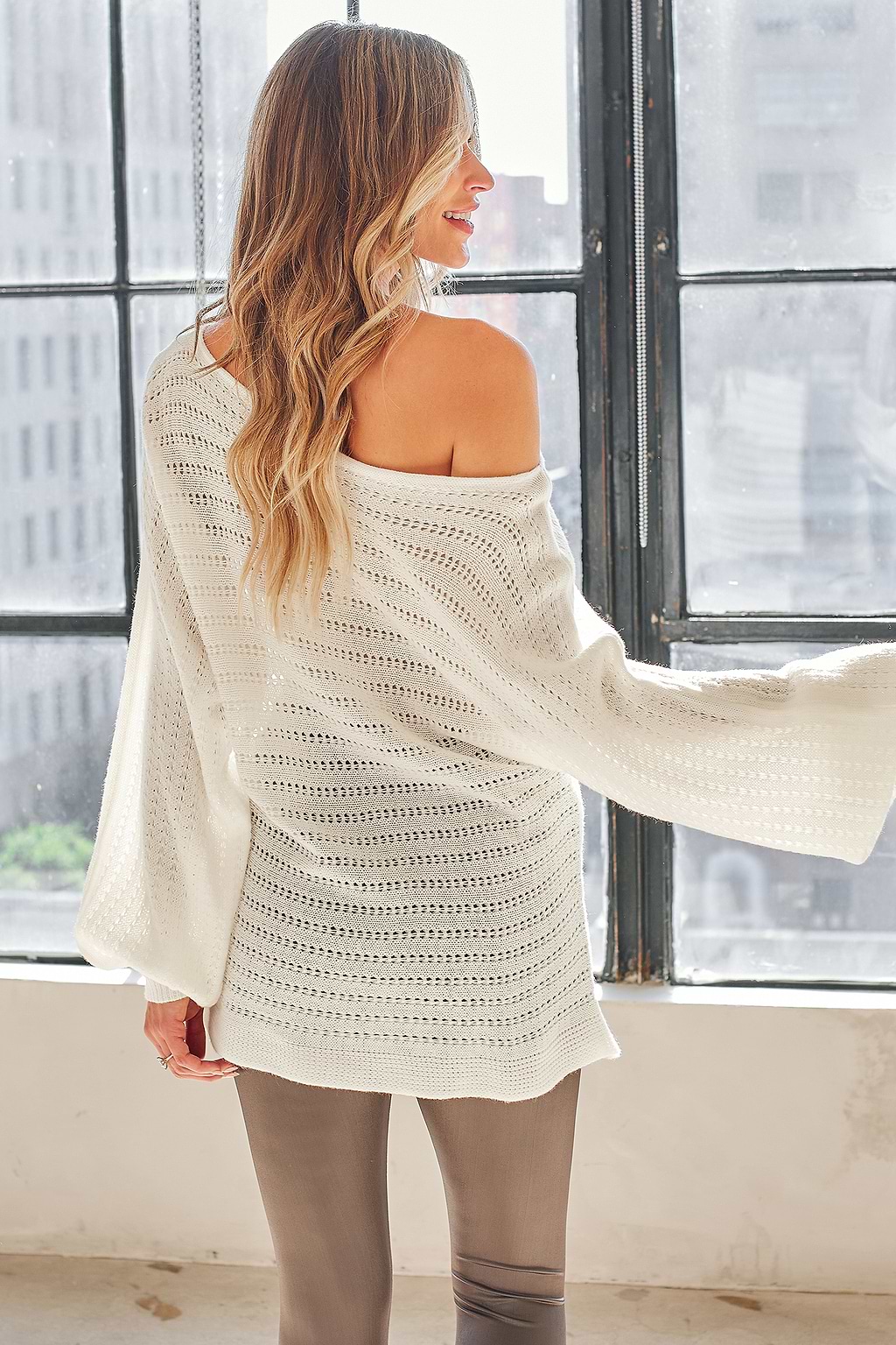 Suéter de punto Pointelle con mangas caídas