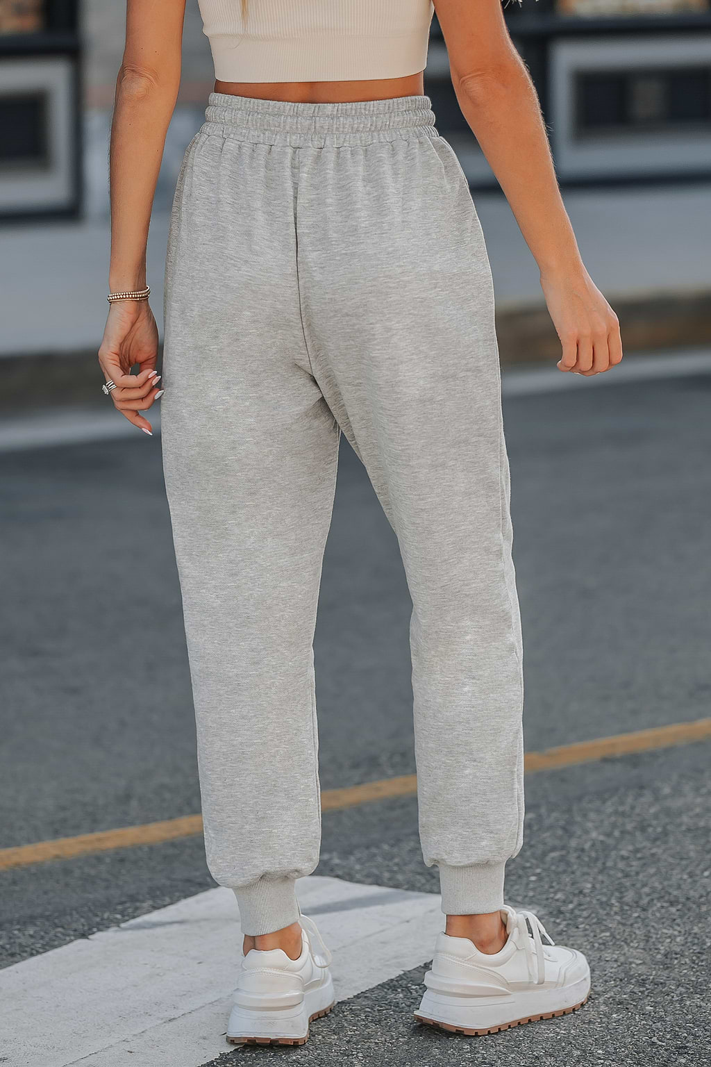 Grey Heathered Knit Drawstring Joggers