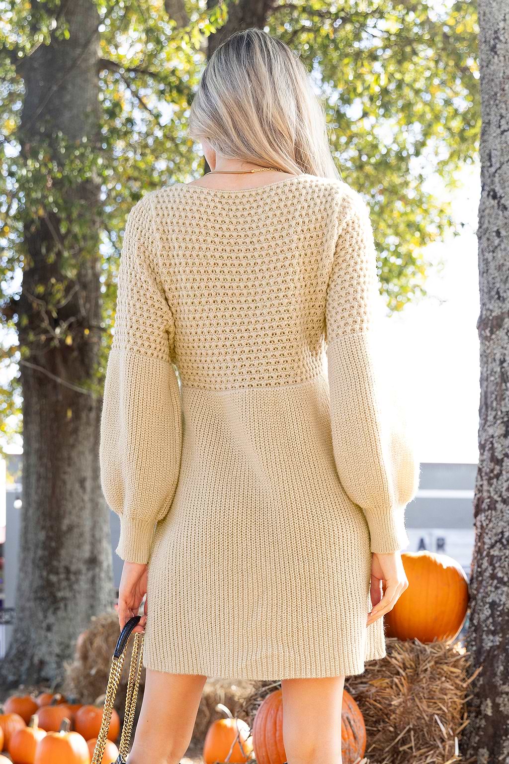 Textured Knit V-Neck Sweater Dress