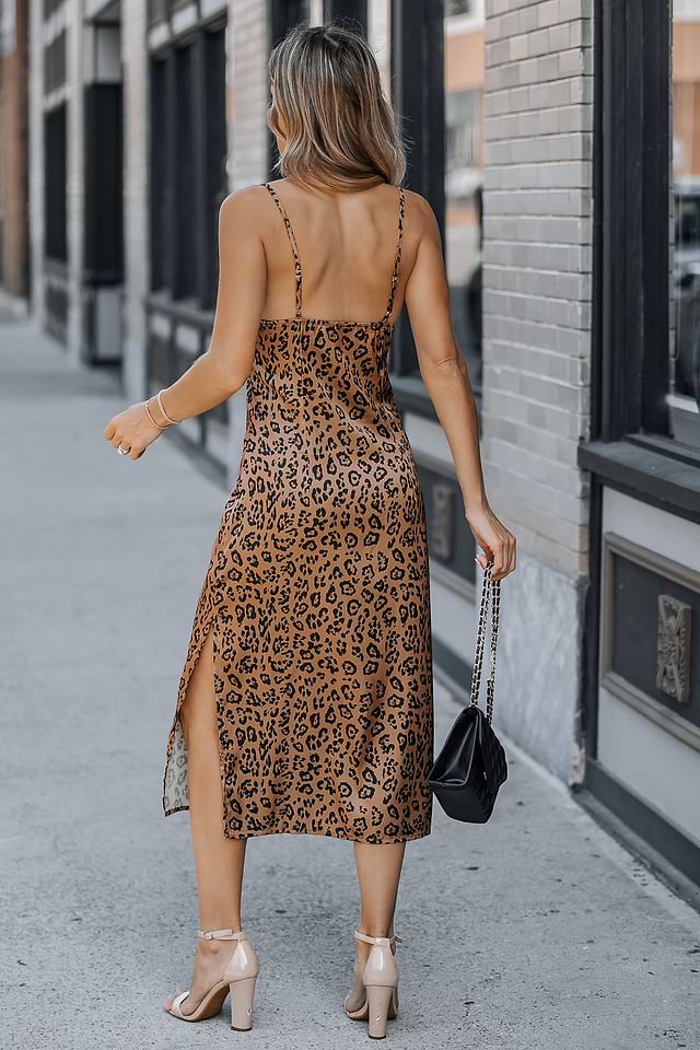 Spotlight Leopard Print Satin Midi Dress