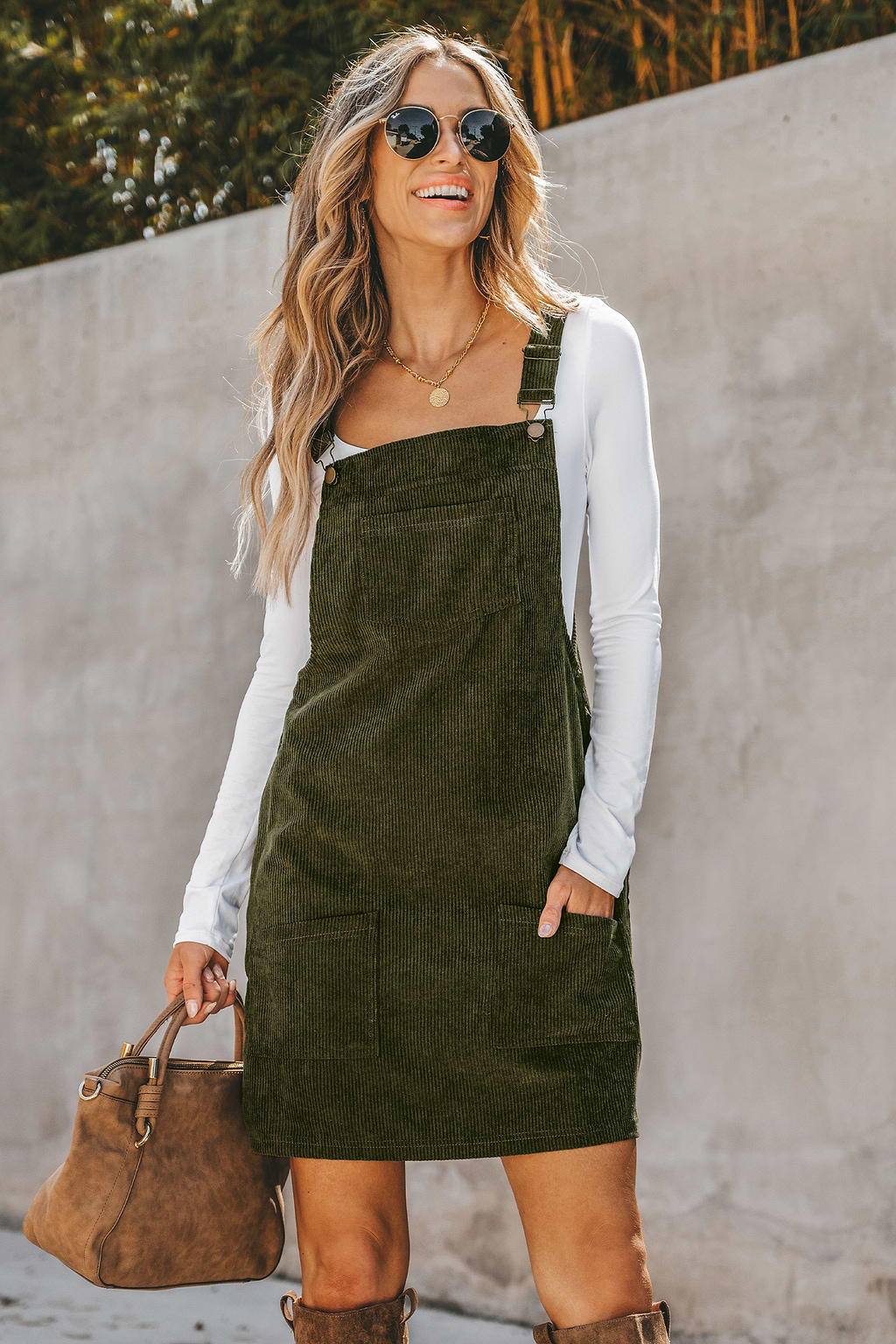 Corduroy Square Neck Mini Overall Dress