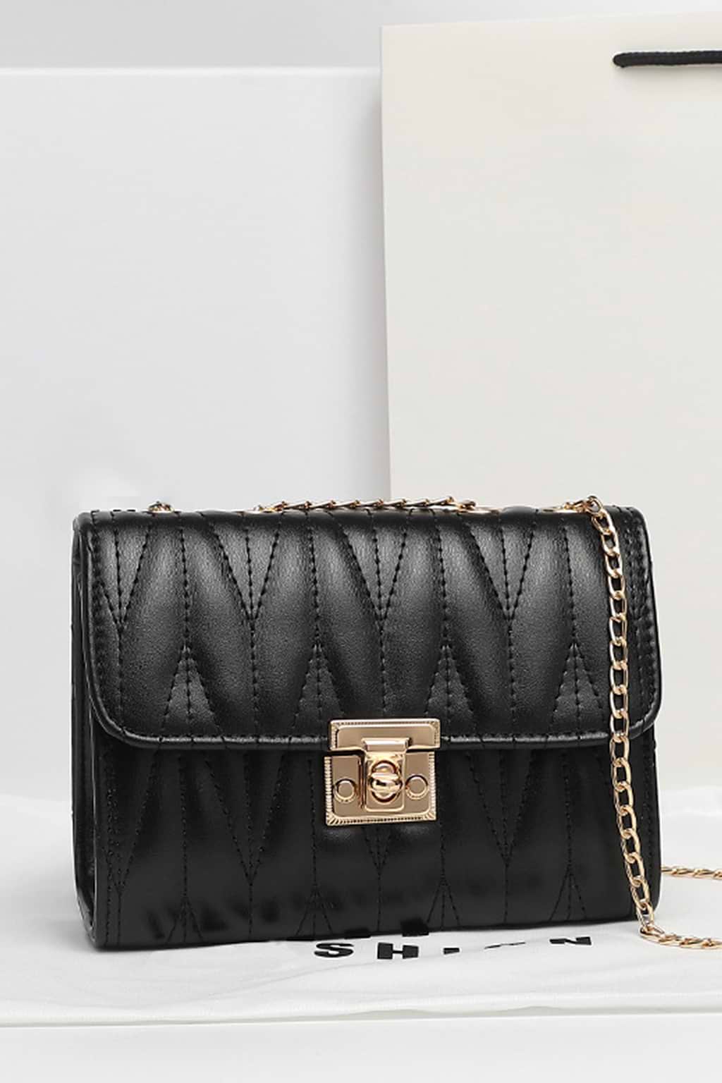 Faux Leather Puffy Stitched Crossbody Bag