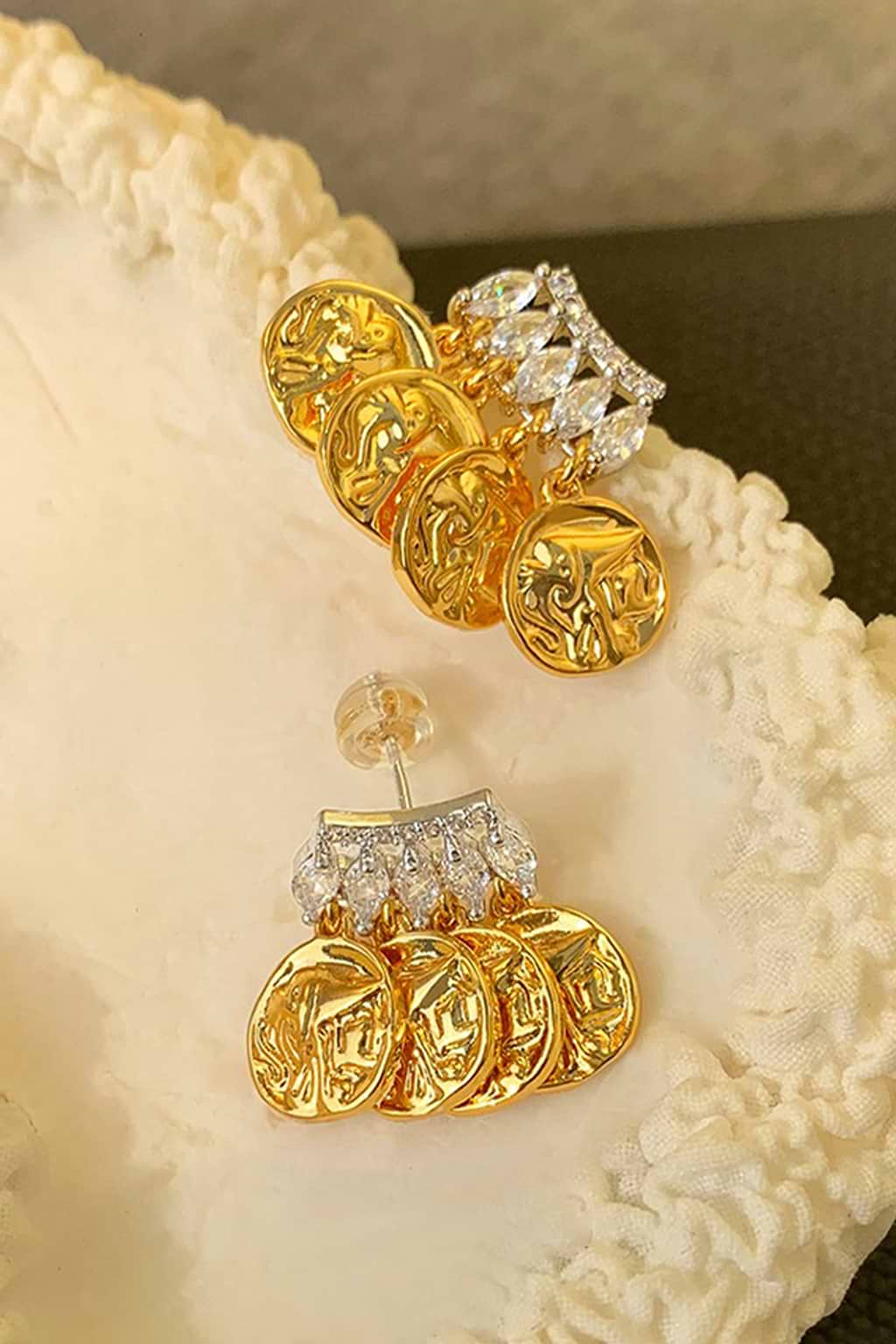 Coin Charm Rhinestone Drop Earrings