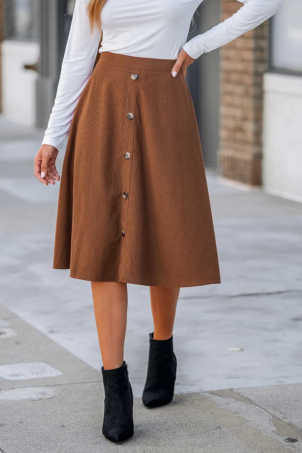 High Waist Button-Front Skirt