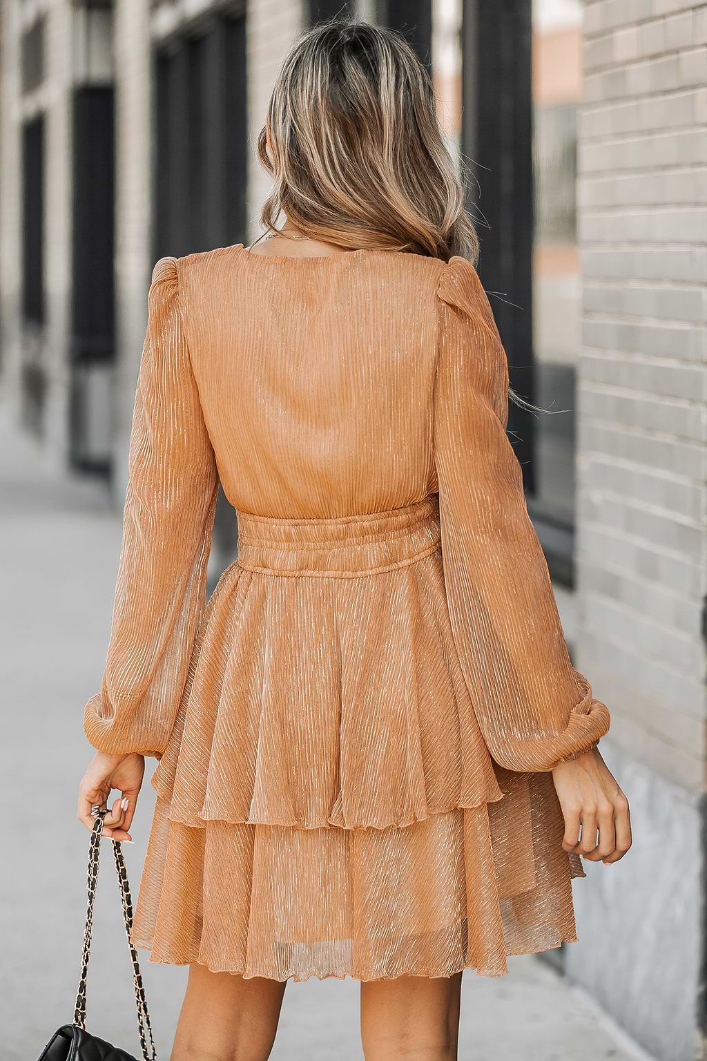 Starlight Metallic V-Neck Flounce Dress