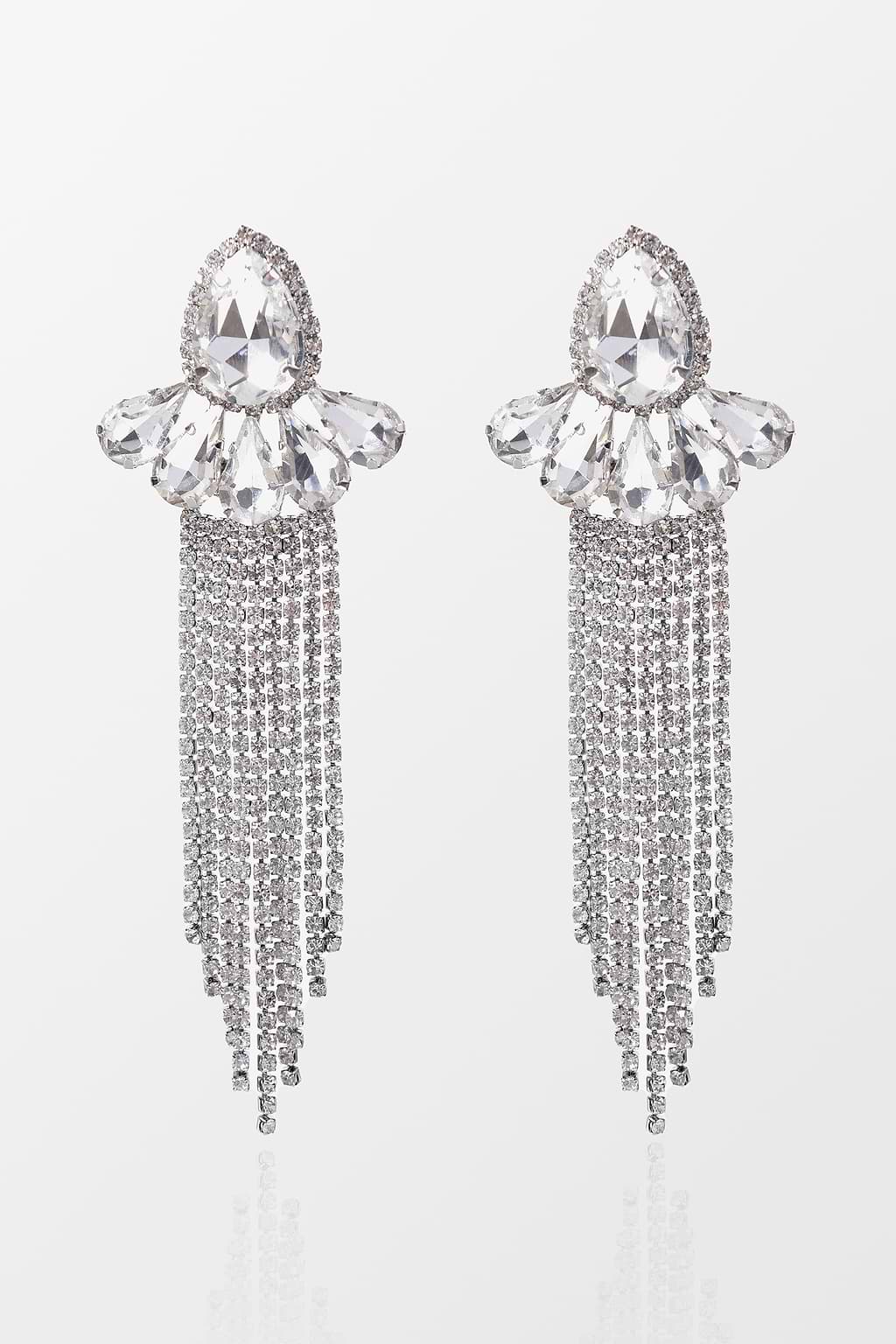 Pendientes colgantes con flecos de diamantes de imitación