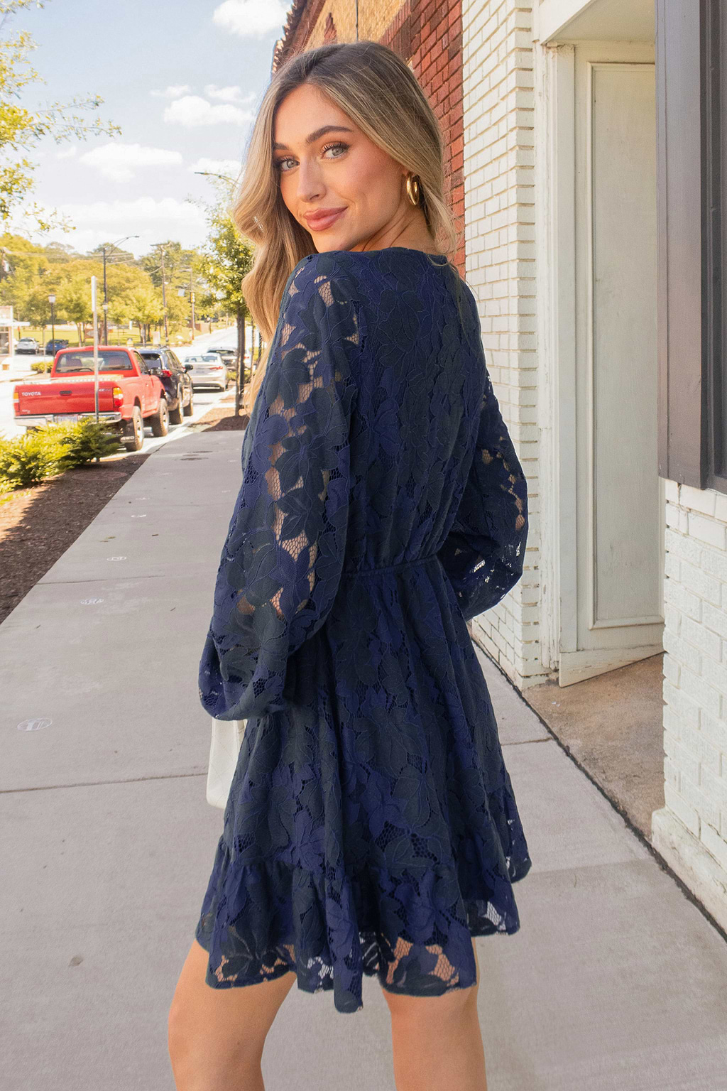 Floral Contrast Lace Peasant Sleeve Mini Dress