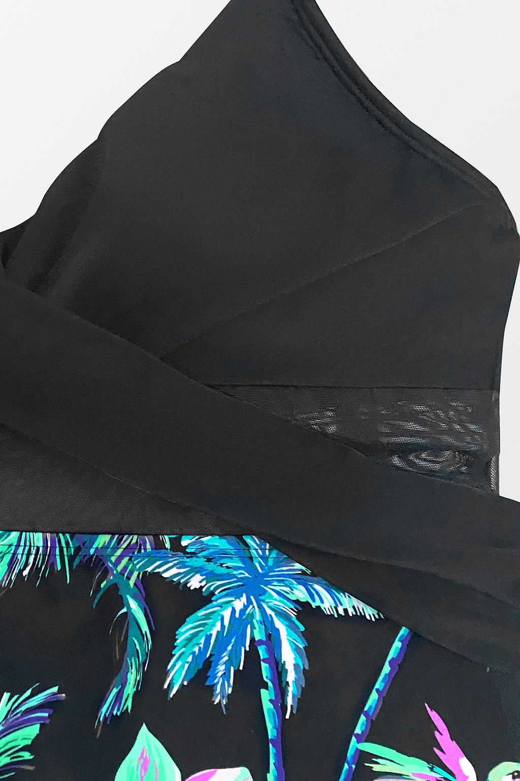 Dark Rainforest Wrap Front Mesh Cutout Black One Piece Swimsuit