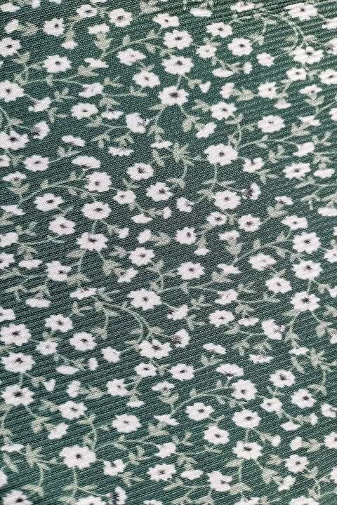 Green Textured Ruched Drawstring Top & Ditsy Floral High Waist Tankini Set