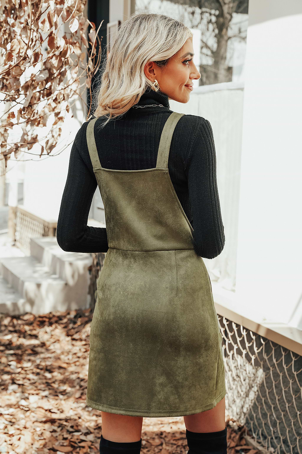 Bethel Faux Suede O-Ring Pinafore Dress