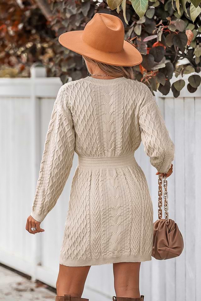v neck cable knit sweater dress Women'S Long Sleeve Bodycon Sweater Dress V Neck Cable Knit Slit Midi  Dresses with Belt Gray M