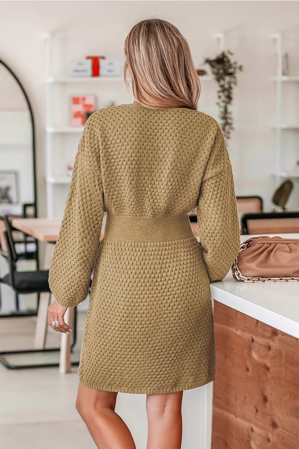 Wrap Honeycomb Knit Sweater Dress