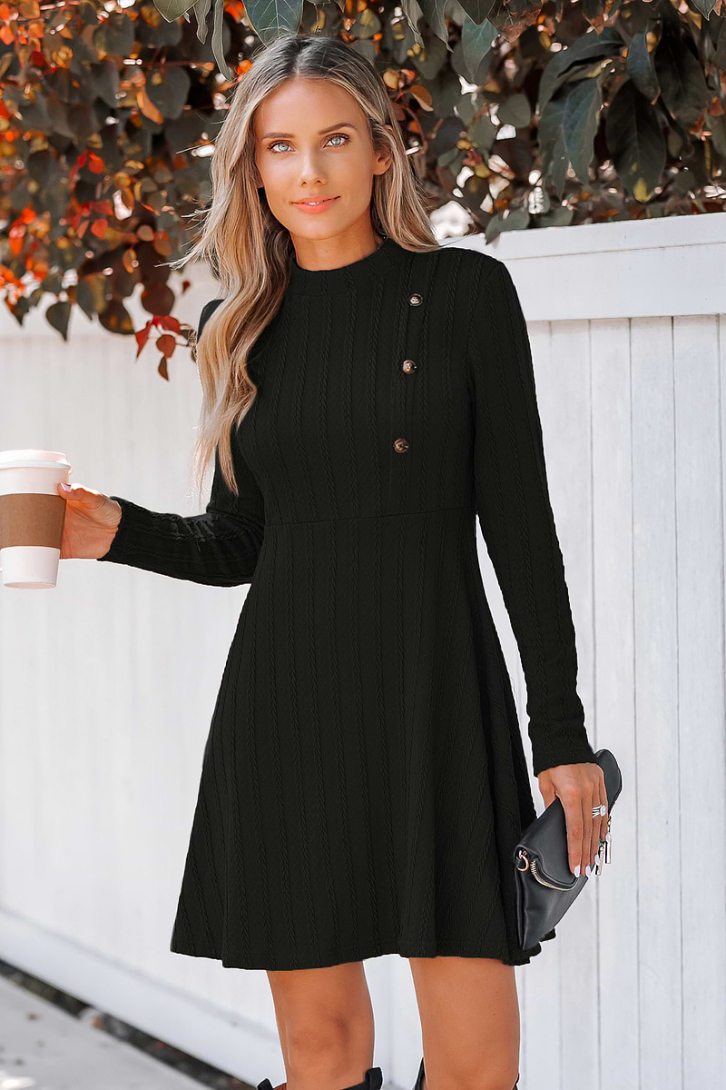 Textured Knit Button Mini Dress
