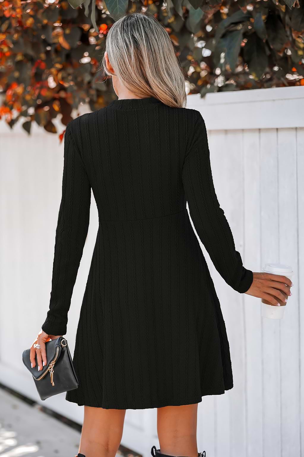 Textured Knit Button Mini Dress