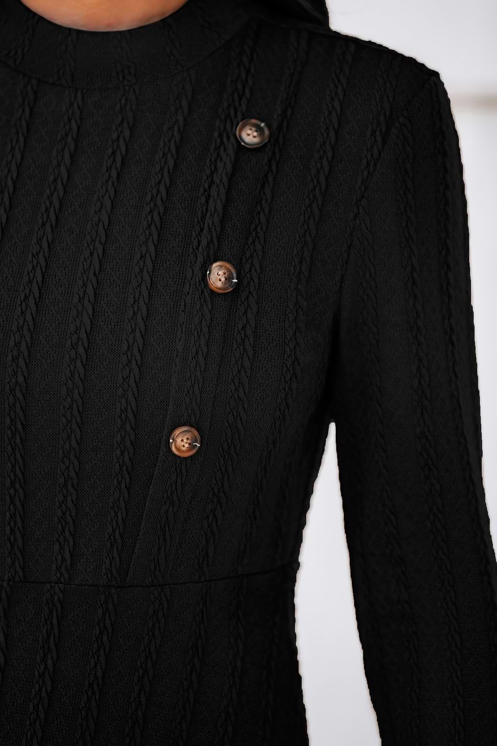 Textured Knit Button Mini Dress