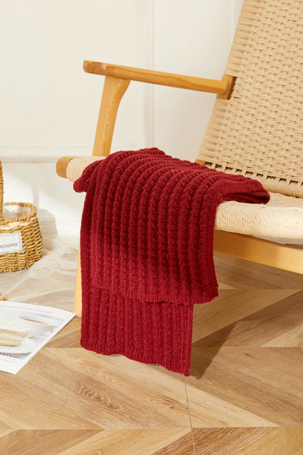 Thick Knit Red Long Scarf