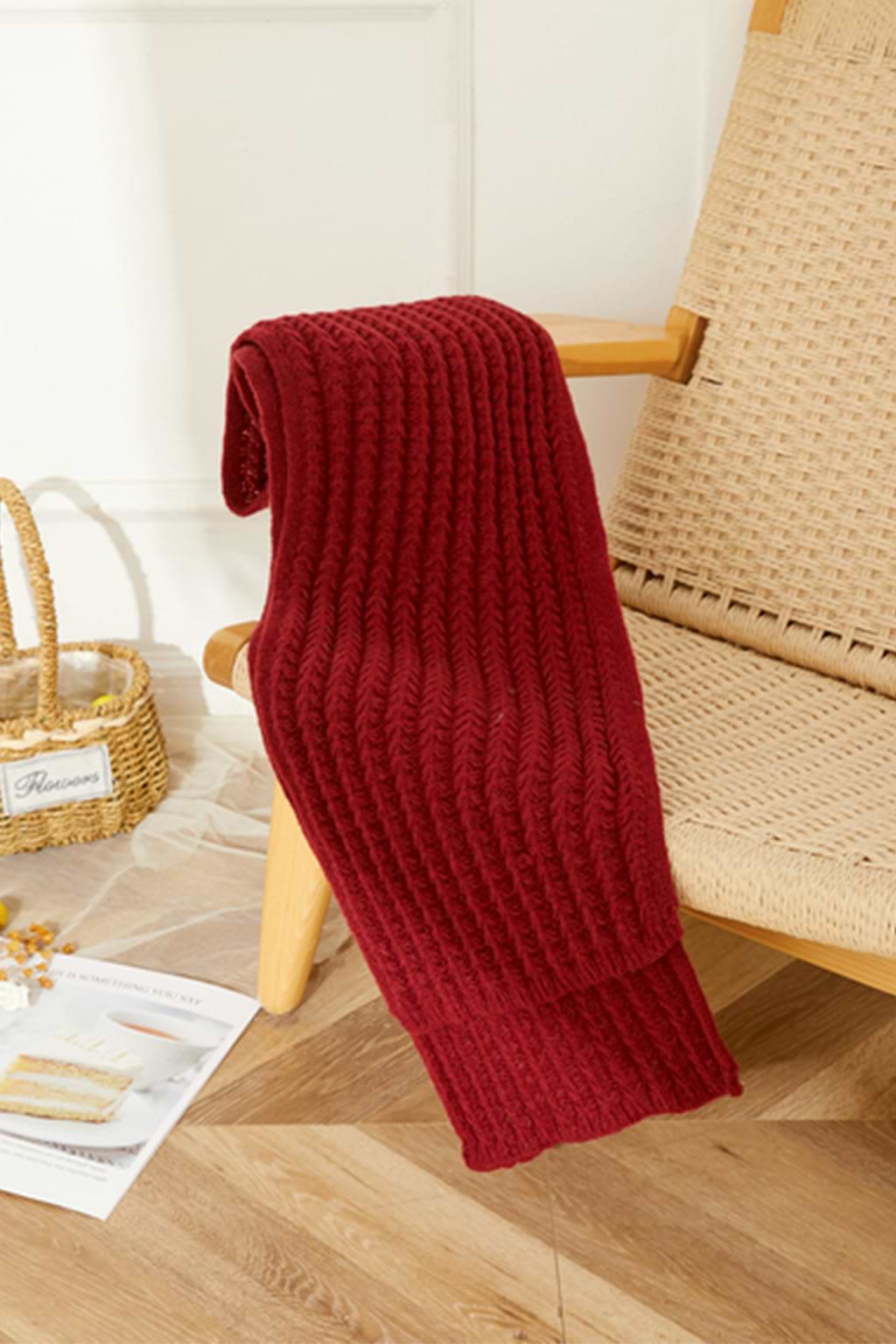 Thick Knit Red Long Scarf