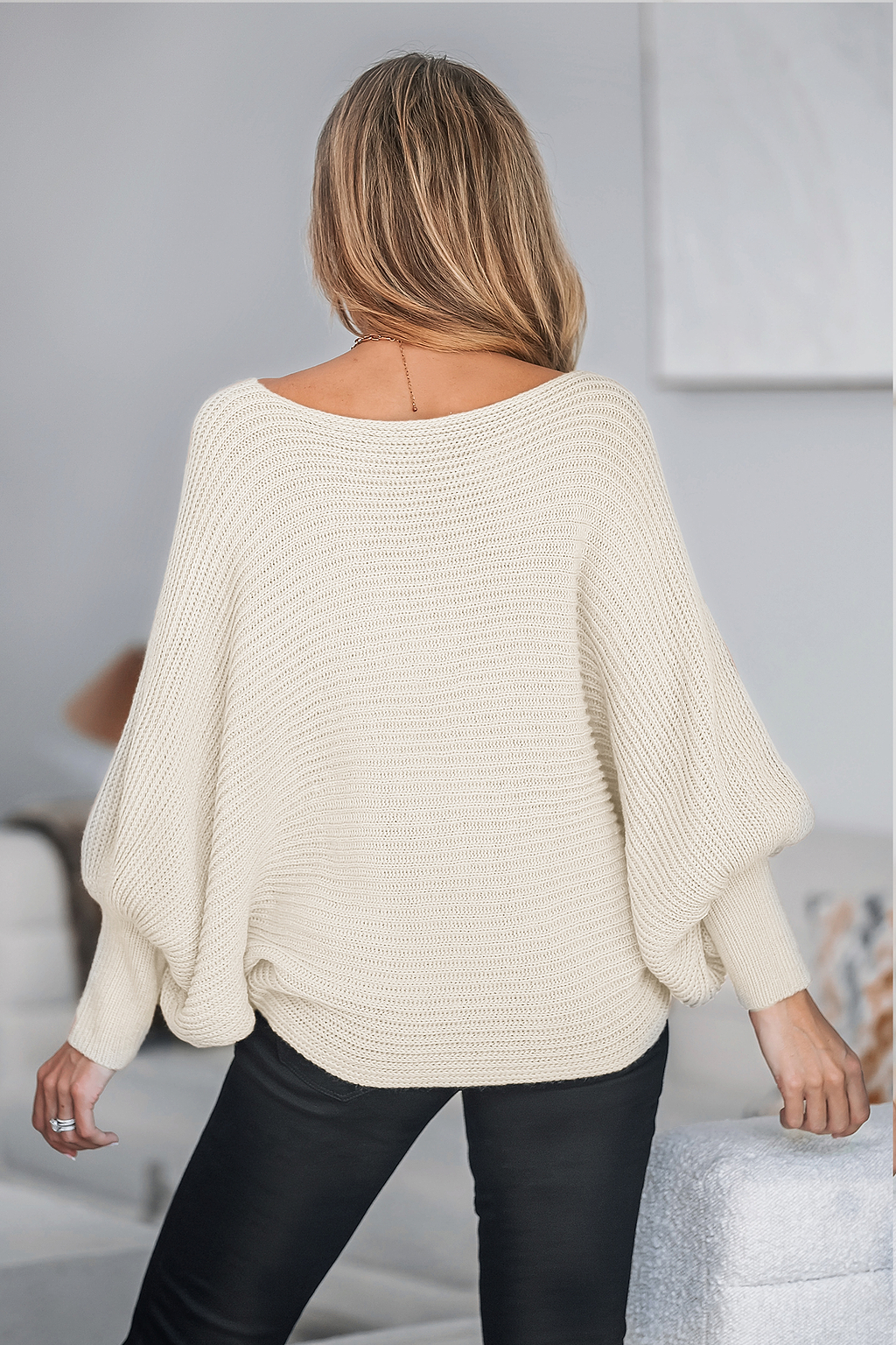 Ribbed Bishop Sleeve Sweater