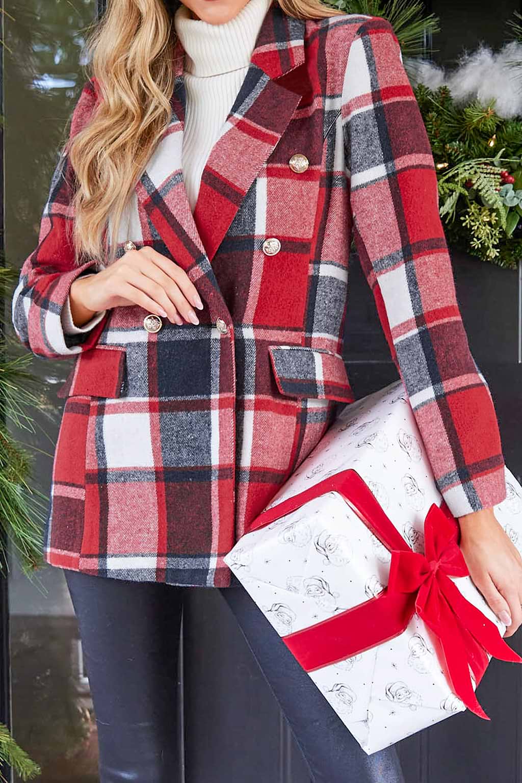 Blazer à double boutonnage en carreaux