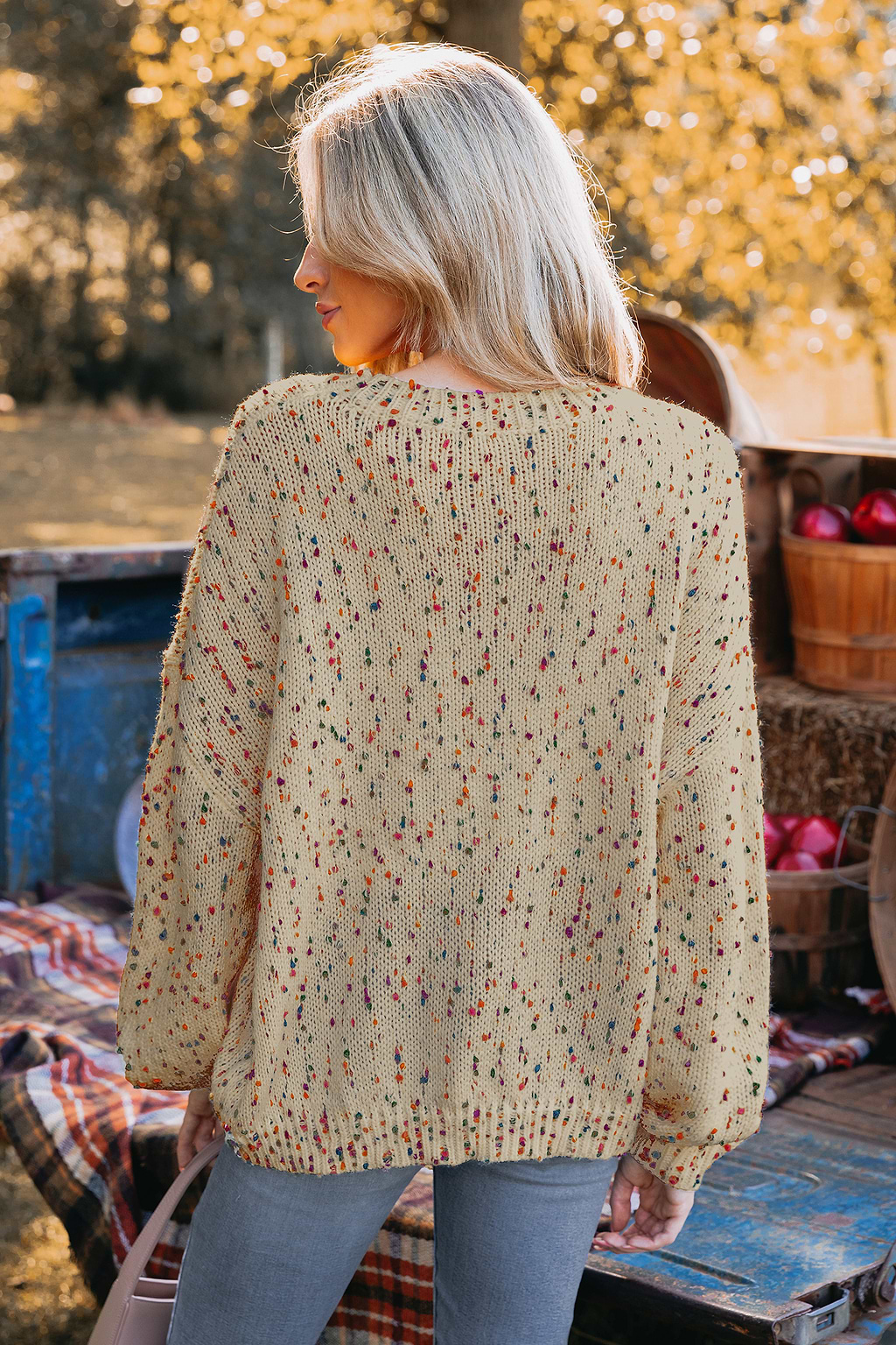 Colorful Pom Pom Drop Sleeve Sweater