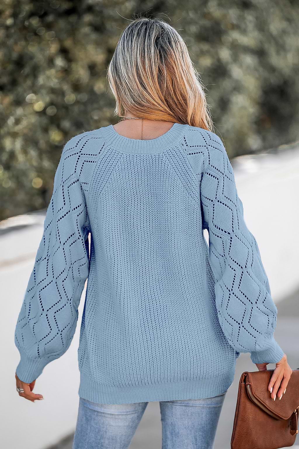 Jersey de punto pointelle con abertura azul bebé