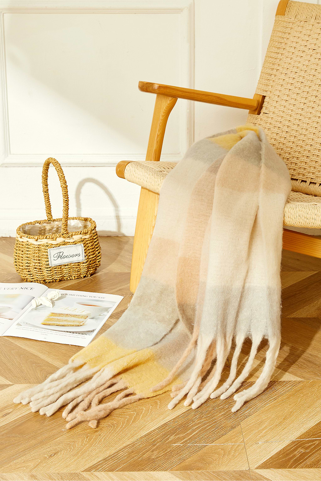 Pastel Plaid Fringe Longline Scarf