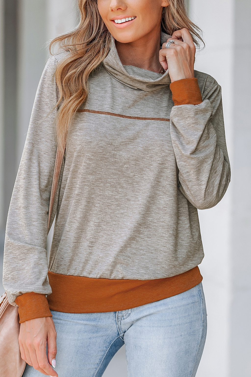Colorblock Long Sleeve Turtleneck Tee