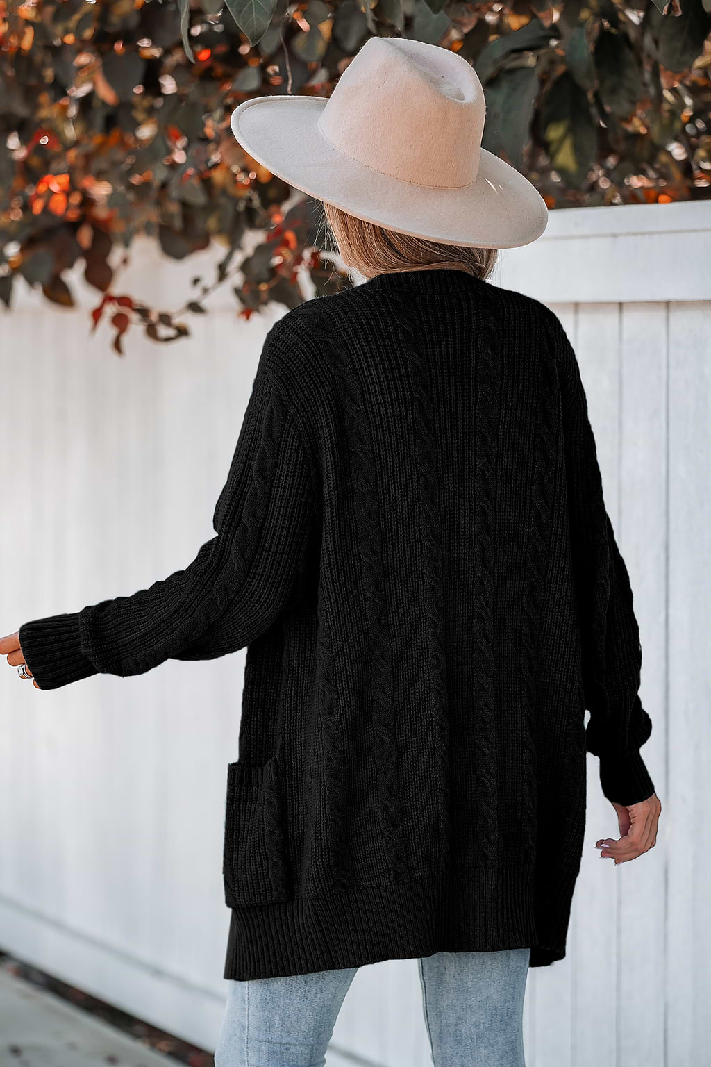 Cable Knit Pocket Longline Cardigan