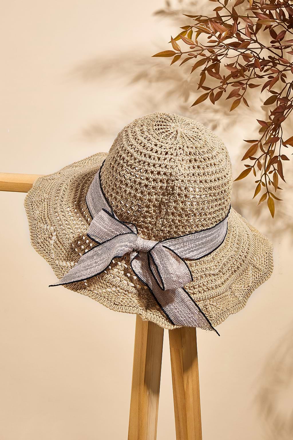 Wide Brim Ribbon Straw Hat