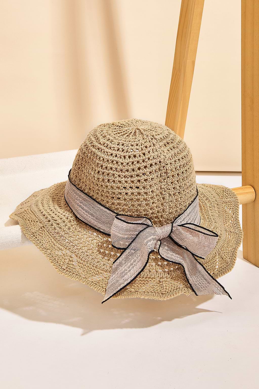 Wide Brim Ribbon Straw Hat