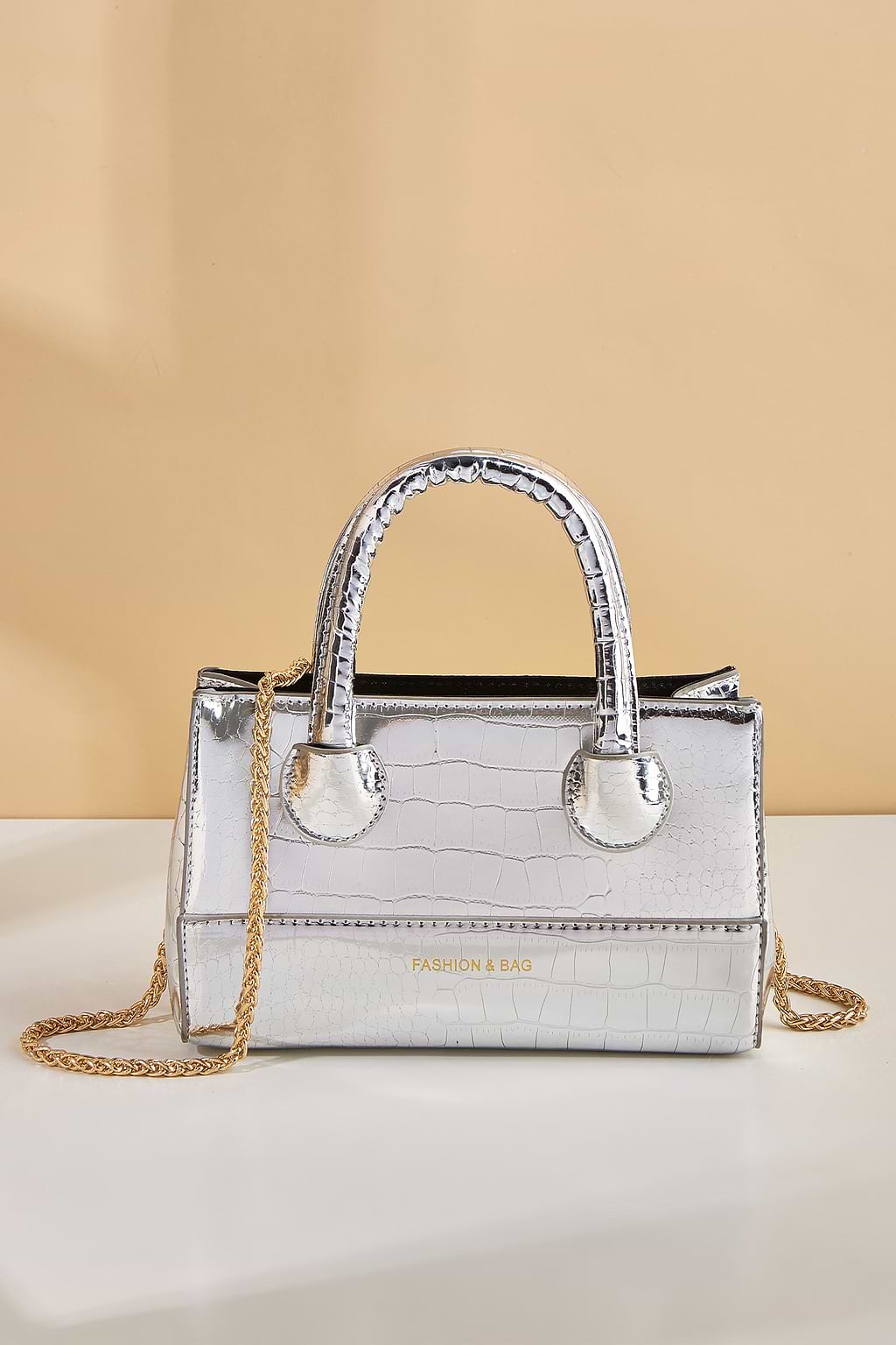 Shiny Leather Metal Chain Bag