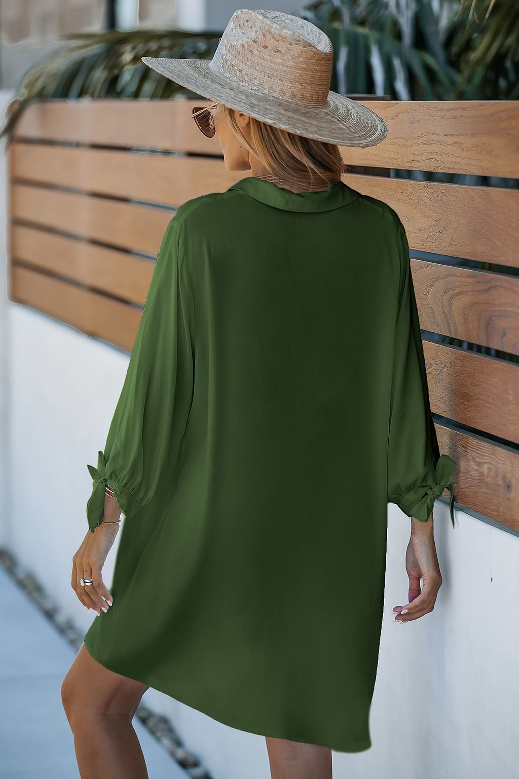 Green Lace-Up Cover-Up Dress