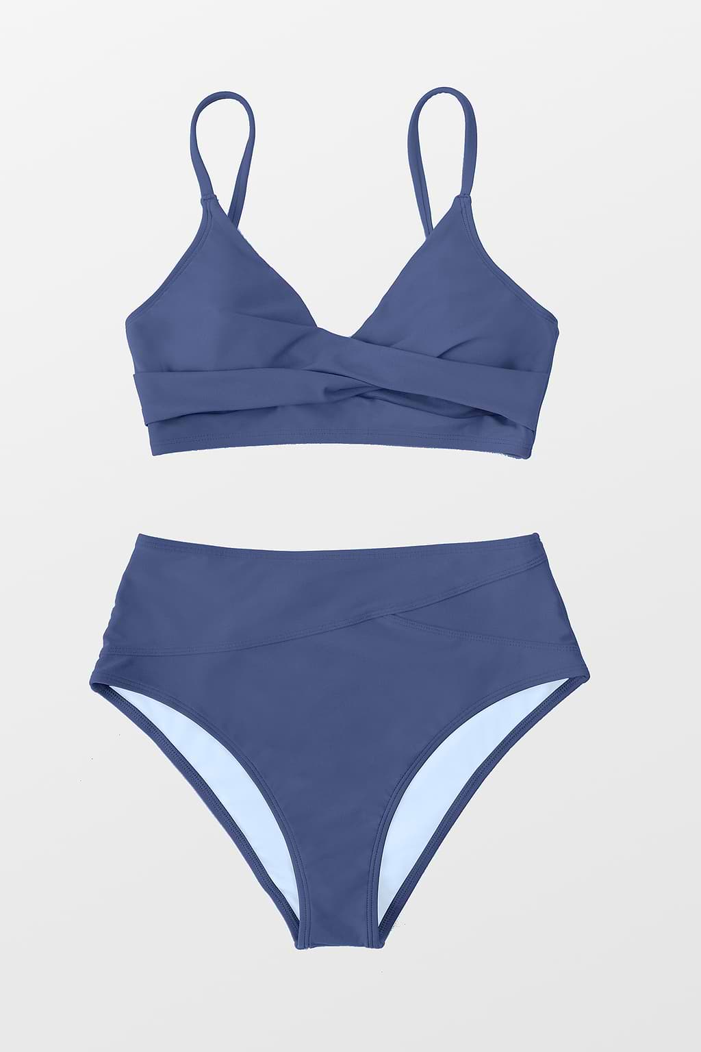V-neck Twist Bra & Spliced High Waist Bikini Set