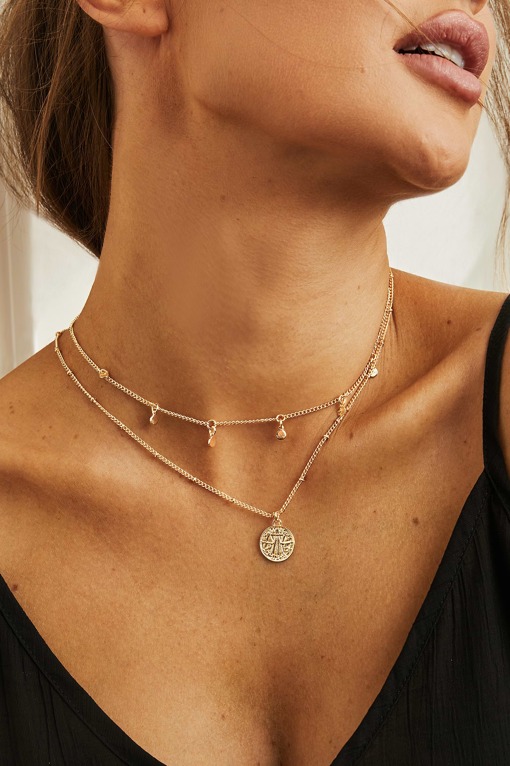 Coin Charm Layered Chain Necklace