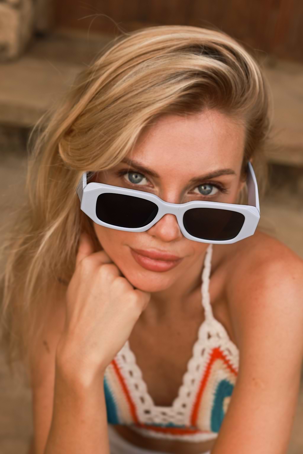 White Square Plastic Frame Sunglasses