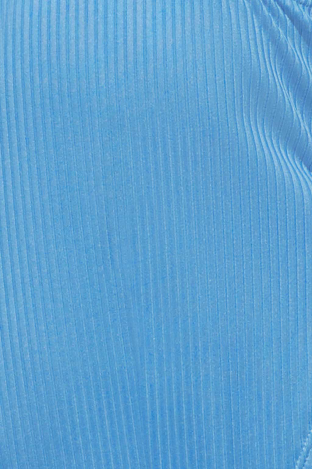 Blue Textured Plunge Halter Ultra Cheeky One Piece Swimsuit