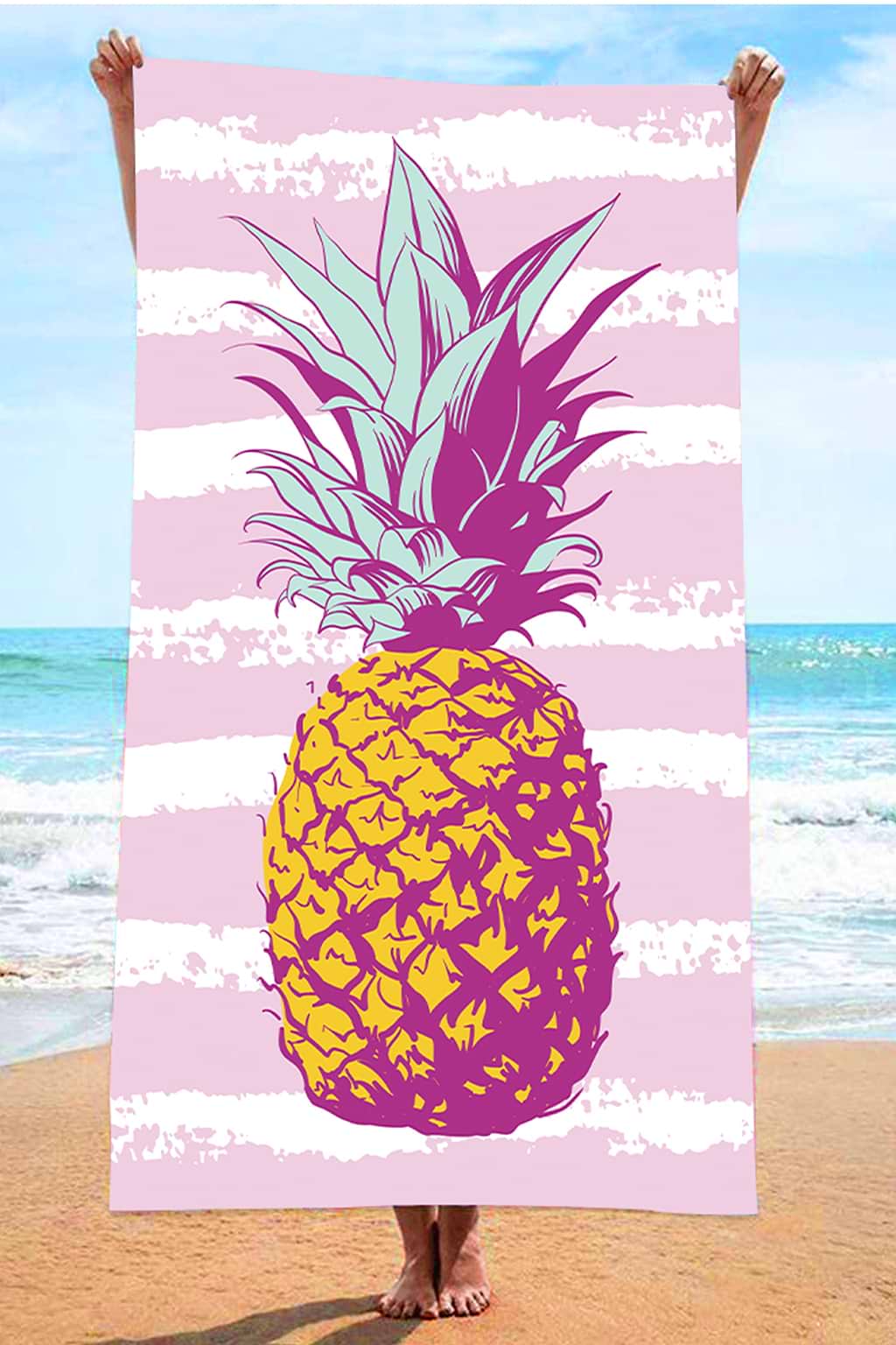 Striped Pineapple Beach Towel