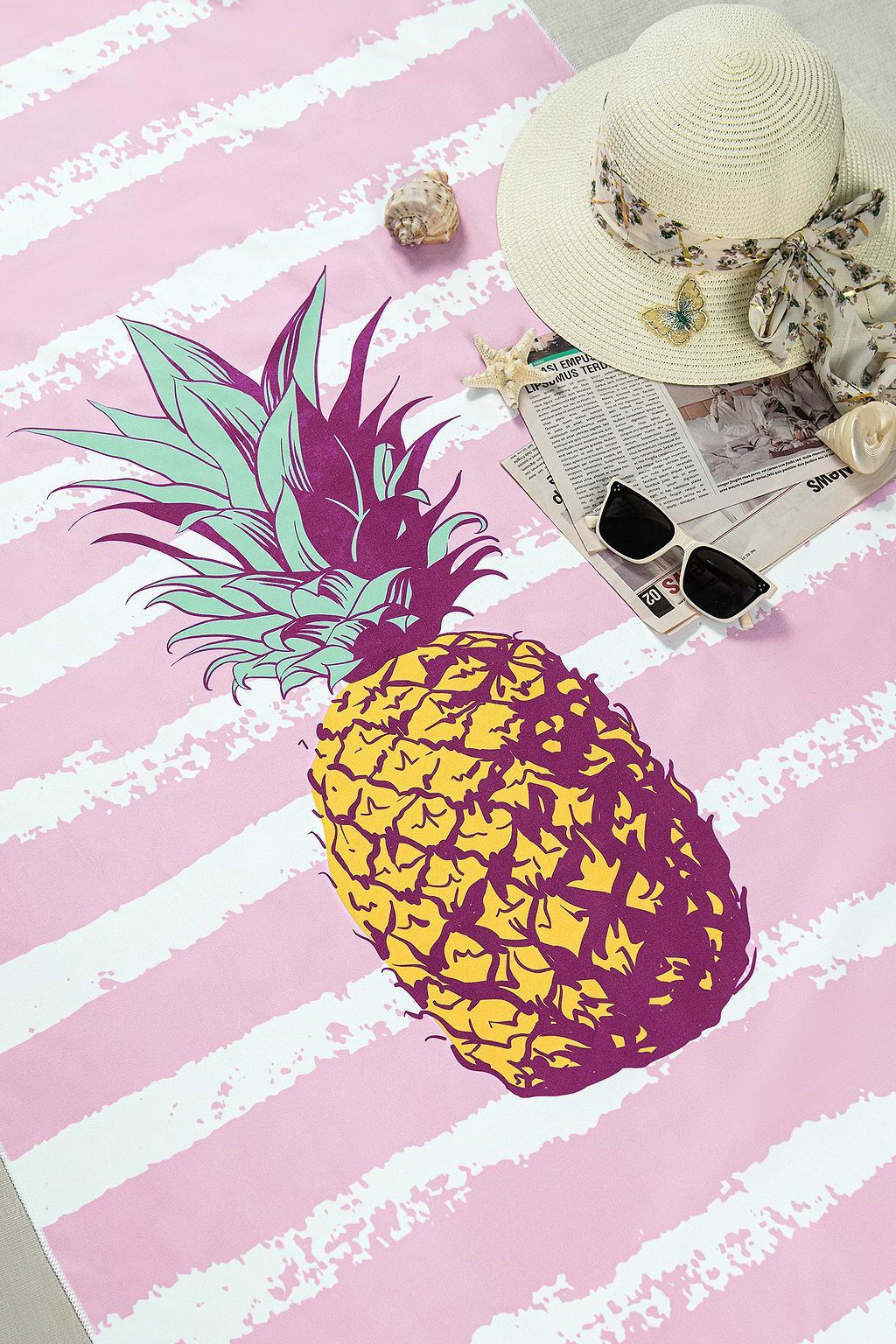 Striped Pineapple Beach Towel